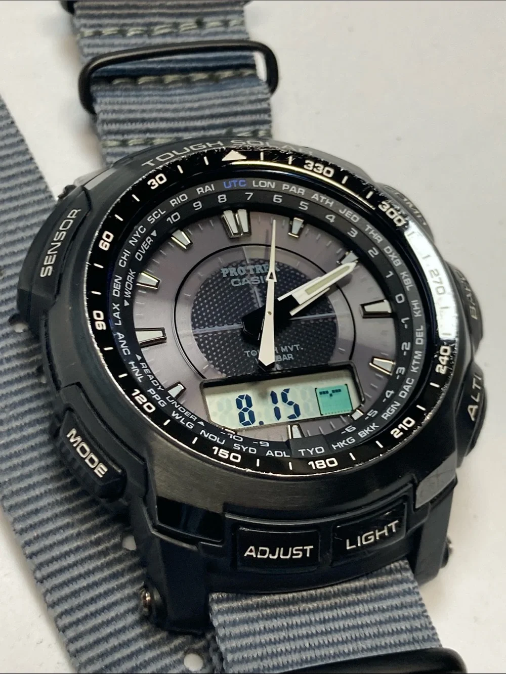 Casio Pro Trek PRW-5100YT, Black and Gray Analog-Digital, gray nato strap